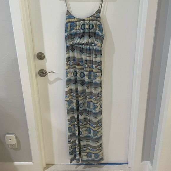 QSW QUICKSILVER blue white yellow tribal print empire waist maxi dress XS - Picture 6 of 11